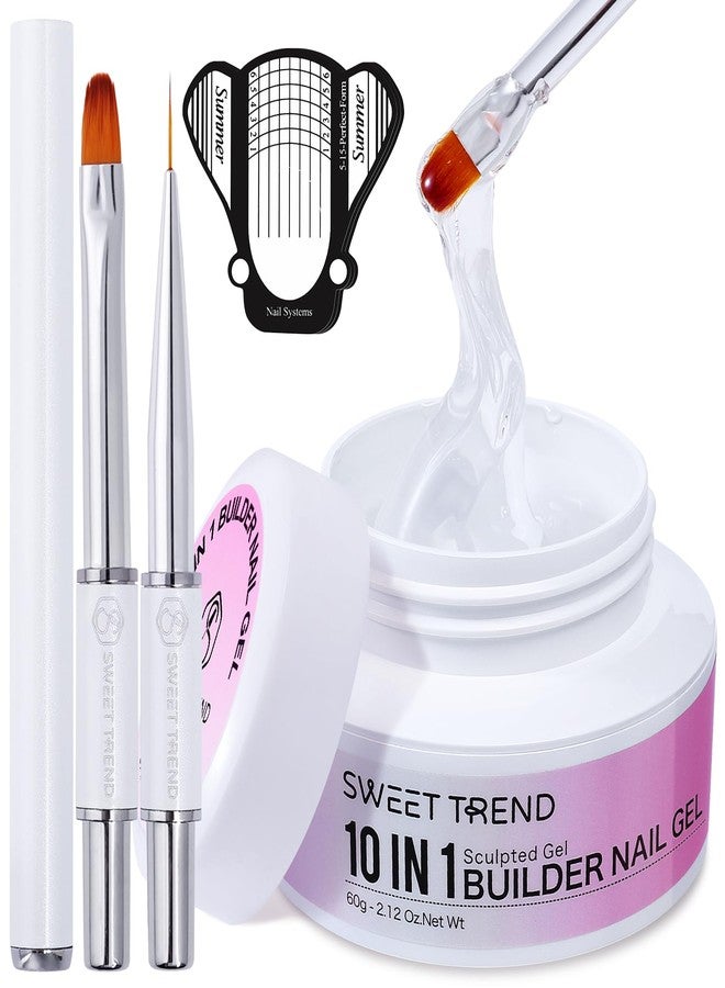 SWEET TREND Clear Builder Gel for Nails: Sweet Trend 10 in 1 Hard Gel Scuplted Kit - 60g LED/UV Strengthen Nail Art for Base Rhinestone 3D Extension Sculpting Overlay Tips - Manicure Set with Forms & Brushes - Image 1